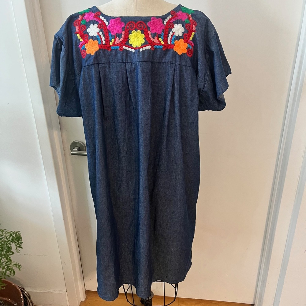YZXDORWJ Mexican Inspired Embroidered Cotton Boho Dress Size XXL - Picture 4 of 9